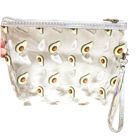 Sephora Handbags - NEW - Clear Avocado Print Wristlet / Cosmetic Makeup Bag Case w Hologram Piping